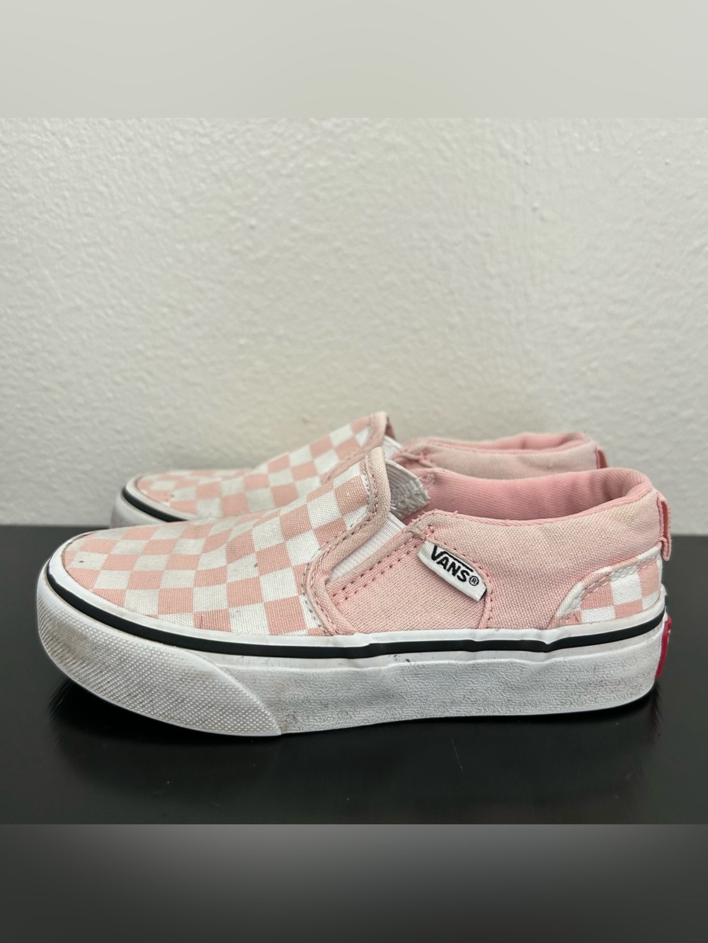 Vans Asher Powder Pink Checkerboard Sneakers Slip On Shoes Little Girl Size 11